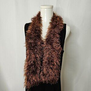 Brown Plush Glitter Eyelash Hand-Knit Scarf Boa Narrow Lightweight